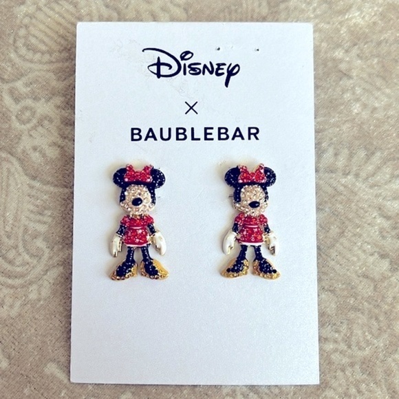 Brand New Disney X BaubleBar Minnie Mouse Sparkly Pave Crystal Earrings Red Bow - Picture 10 of 10